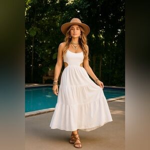 Blanco By Nature White Cutout Maxi Dress – Size M – Made in Peru